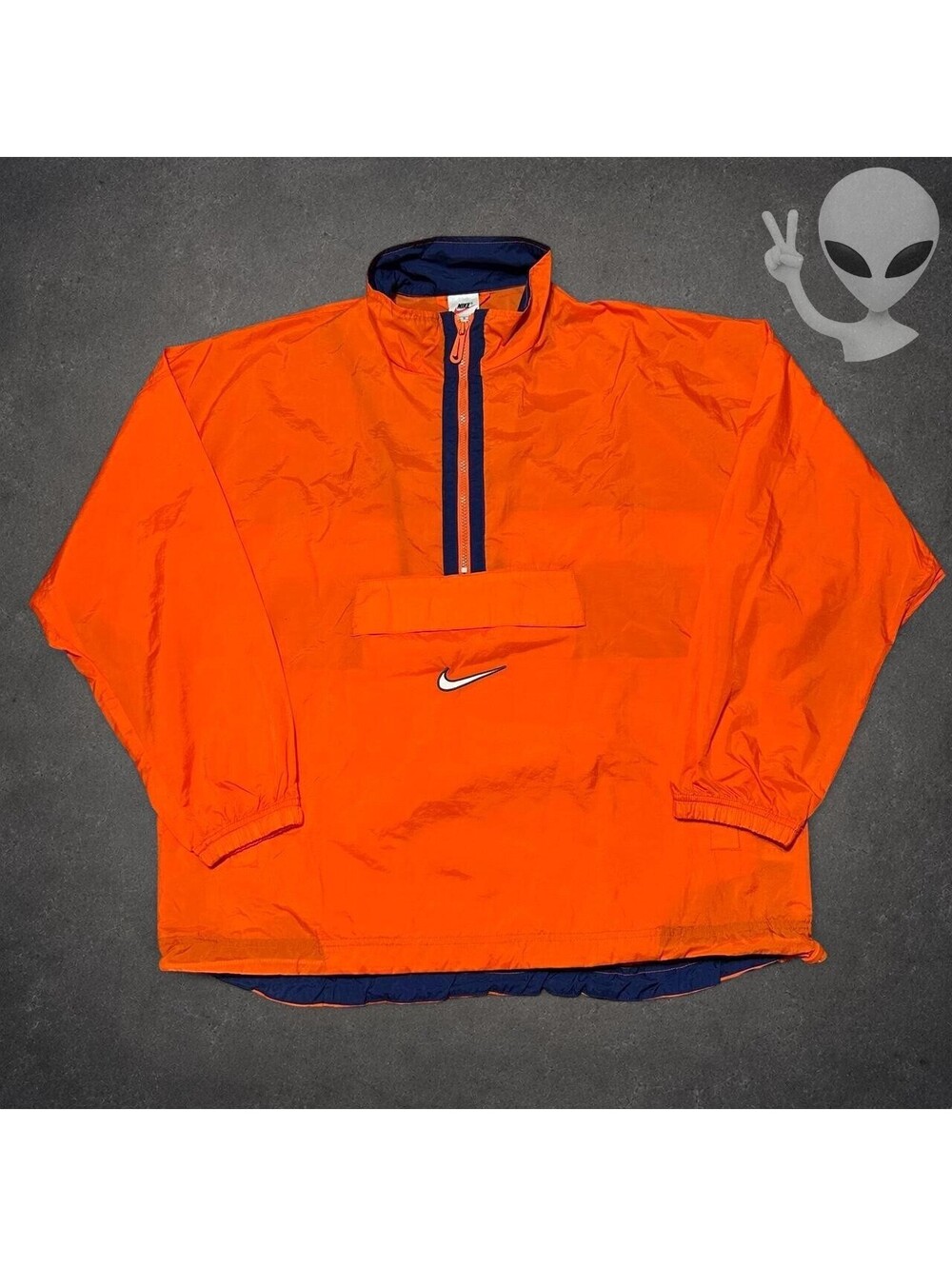 Vintage Nike Center Swoosh Anorak Windbreaker Jacket Mens US L Orange Navy - Picture 2 of 7